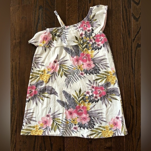 Jessica Simpson Other - Jessica Simpson Girls 6X Ruffled One-Shoulder White Tropical Palm Dress - VGUC!